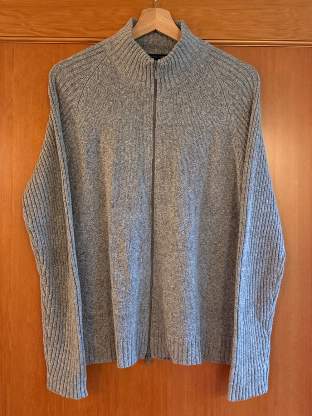 kenneth cole grey ribbed double zip knit sweater